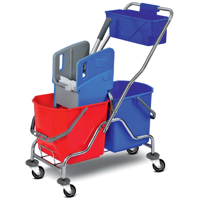 CHROMIUM DOUBLE BUCKET MOPPING TROLLEY