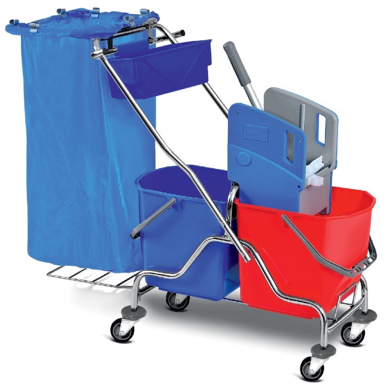 CHROMIUM DOUBLE BUCKET FLOOR CLEANING & GARBAGE CART