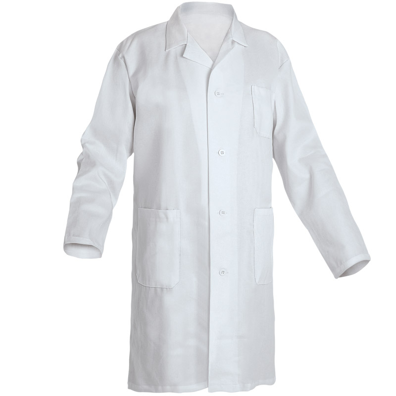 Men's coat, white, 100% cotton, 200 g/m2