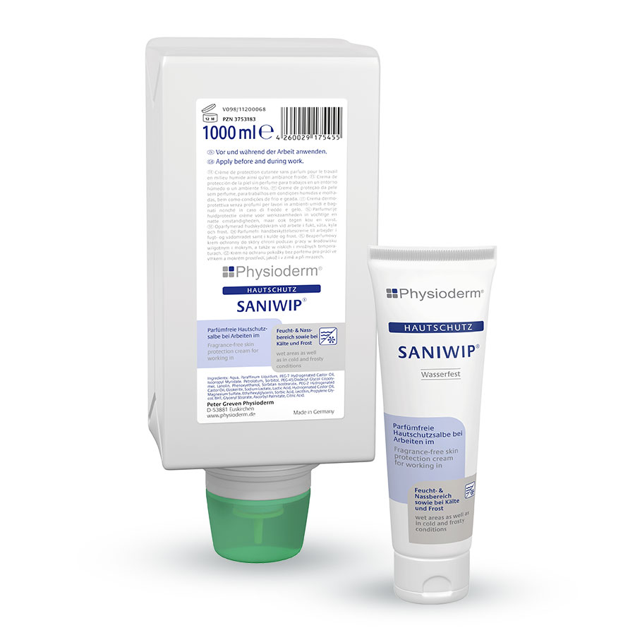 Hand protection cream PHYSIODERM SANIWIP, pack of 100 ml/1L